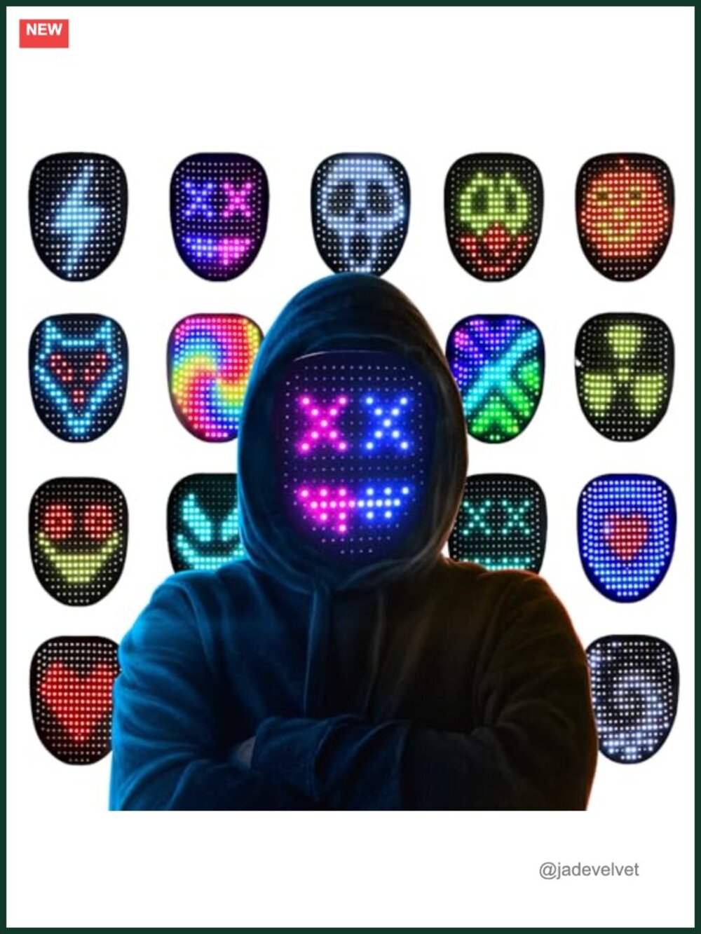 LED Mask Halloween Costume with Gesture Sensing, 50 Patterns, Kids